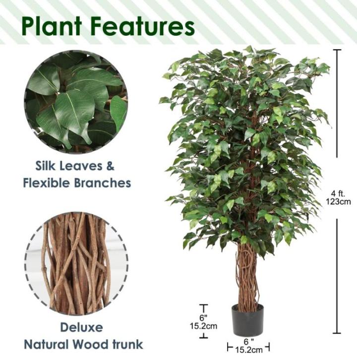 Ficus Benjamini , grote kunstboom, 123 cm hoog met 672 bladeren, ideaal voor de eetkamer en entree en interieurdecoratie