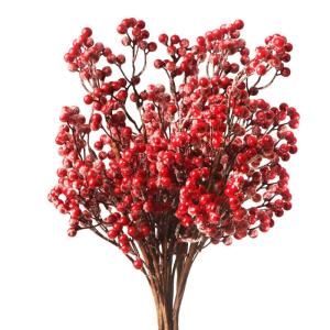 6 STÜCKE Weihnachten Rote Beeren, 50 cm Lange Künstliche Rote Beeren Burgunderrote Rote Beere Picks Stechpalme Beeren für Weihnachtsbaum Dekoration Handwerk Hochzeit Feiertage W