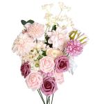, schuim-nep-combo-set, bloemen met stengels, voor doe-het-zelf bloemstukken, boeketten, bruiloft, feest, thuis, babyshower decor (champagne stoffig roze)