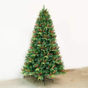 1,5 m großer künstlicher Weihnachtsbaum mit tannenzapfen und beeren-Ornamenten, echter Weihnachtsbaum, metallständer für die feiertagsdekoration, traditionell und neu