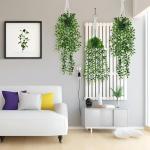 Hangende kunstplant in pot, 3 stuks hangplanten, , wijnstok, eucalyptus, tot 80 cm lang, plastic planten, decoratie, groene planten voor binnen en buiten, keuken, kamer, muur,