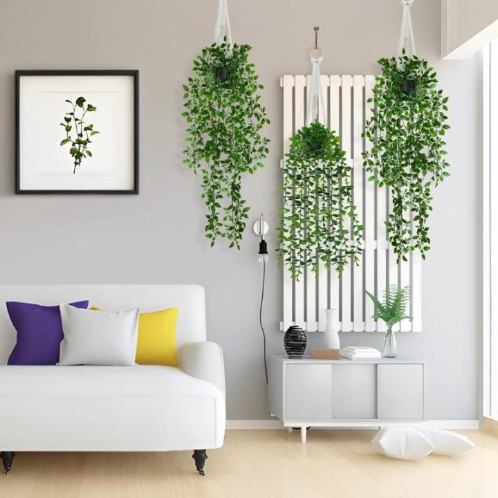 Hangende kunstplant in pot, 3 stuks hangplanten, , wijnstok, eucalyptus, tot 80 cm lang, plastic planten, decoratie, groene planten voor binnen en buiten, keuken, kamer, muur,