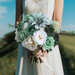 Groene kunstmatige bloem combo nep roos faux dahlia bloemen met stengels voor doe-het-zelf bruiloft bruidsboeket party woondecoratie