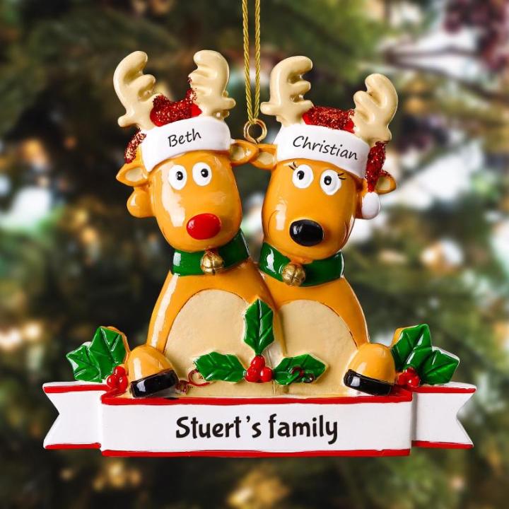 Gepersonaliseerde kersthangers met 2/3/4/5/6/7/8 familienamen - 2023 kunsthars kerstboomversiering gepersonaliseerde familie, partners en vrienden 2