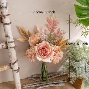 Kunstblumen Künstliche Pflanzen Blumen Deko Seidenblumen Rose Blumenarrangements Kernstück Hochzeit Blumenstrauß(Champagnerrosa)