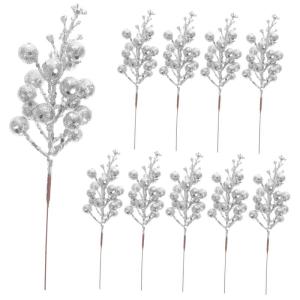 10st Weihnachts-beerenimitat Weihnachtsbeere Roségoldene Weihnachtsdekorationen Weihnachtszweige Silberne Weihnachtsbaumblumen Künstliche Beerenstiele Lebkuchen Schaum Silver
