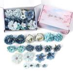 20 stuks blauwe om te knutselen, roos, , hortensia, dahlia's, madeliefjes, bloemen, decoratie, zijden bloemen, hortensia's voor doe-het-zelf bruiloftsboeketten