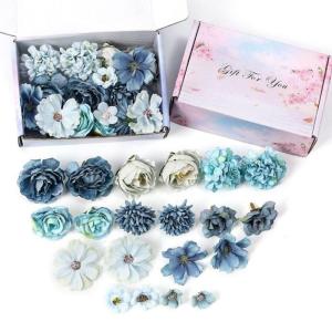 20 stuks blauwe om te knutselen, roos, , hortensia, dahlia's, madeliefjes, bloemen, decoratie, zijden bloemen, hortensia's voor doe-het-zelf bruiloftsboeketten