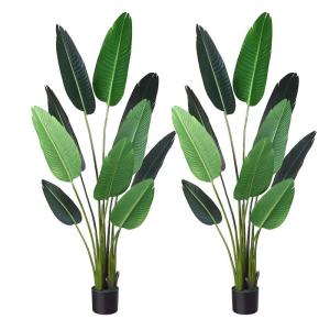 Kunstplant, paradijsvogel, boom, 160 cm, plastic plant, palm in pot, tropisch, Hawaï, groene nepplant, voor slaapkamer, woonkamer, tuin, decoratie (2 stuks)