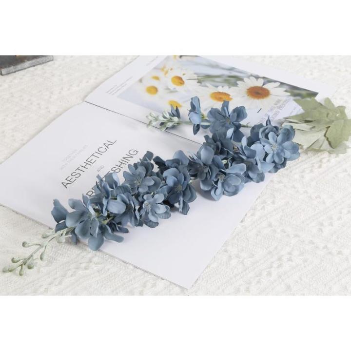 6 stuks Delphinium ridderspoor zijden bloemen 85 cm lange steel bloemen voor thuis bruiloft kantoor feest arrangement decoratie (Haze Blue)