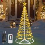 Kerstboom, metalen kegelvorm, 154 leds, lichtboom, 8 modi, timer, waterdicht, kerstverlichting, buitenverlichting, kerstverlichting voor tuin, balkon, kerstdecoratie buiten, warm w