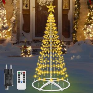 Kerstboom, metalen kegelvorm, 154 leds, lichtboom, 8 modi, timer, waterdicht, kerstverlichting, buitenverlichting, kerstverlichting voor tuin, balkon, kerstdecoratie buiten, warm w