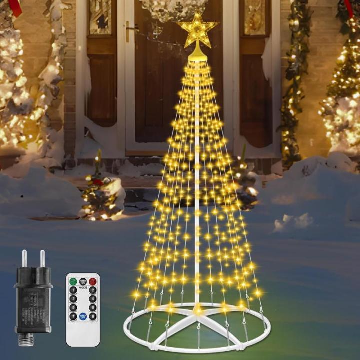 Kerstboom, metalen kegelvorm, 154 leds, lichtboom, 8 modi, timer, waterdicht, kerstverlichting, buitenverlichting, kerstverlichting voor tuin, balkon, kerstdecoratie buiten, warm w