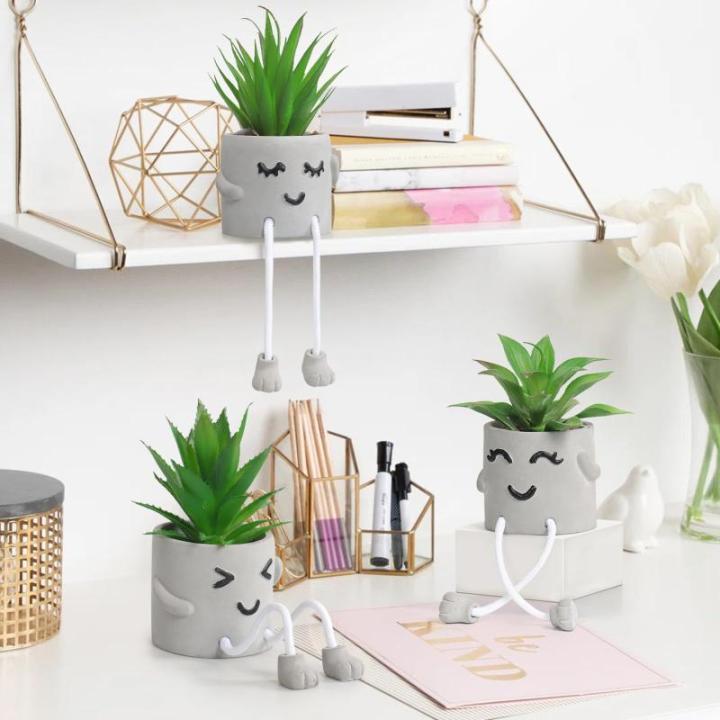 3 stuks kunstmatige vetplanten, echte planten met potten, emotioneel cement, potplant met hangende poten, decoratie, planten voor badkamer, tafeldecoratie, woonkamerdecoratie, vens