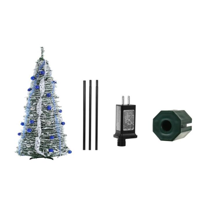 Künstlicher, vordekorierter, beleuchteter Pop-up-Weihnachtsbaum mit hängenden Kugeln für Weihnachtsdekoration (Blau und Weiß), 1,8 m