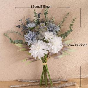 Kunstblumen Künstliche Pflanzen Blumen Deko Seidenblumen Dahlie Blumenarrangements Kernstück Hochzeit Blumenstrauß(lila weiß)