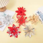 Kerstbloem, kerstster, glitter kerstbloemen, kerstster, kerstboom, bloemen, decoratie, kunstmatige kerstbloemen, kerstster, bloemen (rood, 15 stuks)