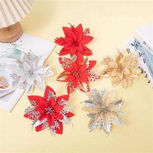 Weihnachtsblume, Weihnachtsstern, Glitzer Weihnachtsblumen Weihnachtsstern, Weihnachtsbaum Blumen Dekoration, Artificial Christmas Flowers Weihnachtsstern Blumen (Mischung,15 Stüc