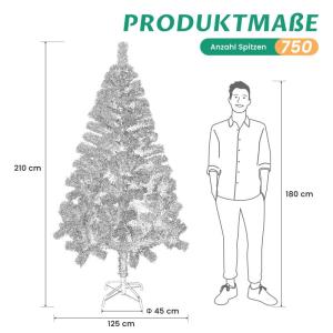 Kunstkerstboom in winterlook, onberispelijke witte naaldjurk, kunstkerstboom met 750 buigbare pvc-punten en metalen standaard, opvouwbare dennenboom voor eenvoudige montage, hoogte