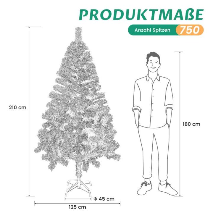 Kunstkerstboom in winterlook, onberispelijke witte naaldjurk, kunstkerstboom met 750 buigbare pvc-punten en metalen standaard, opvouwbare dennenboom voor eenvoudige montage, hoogte