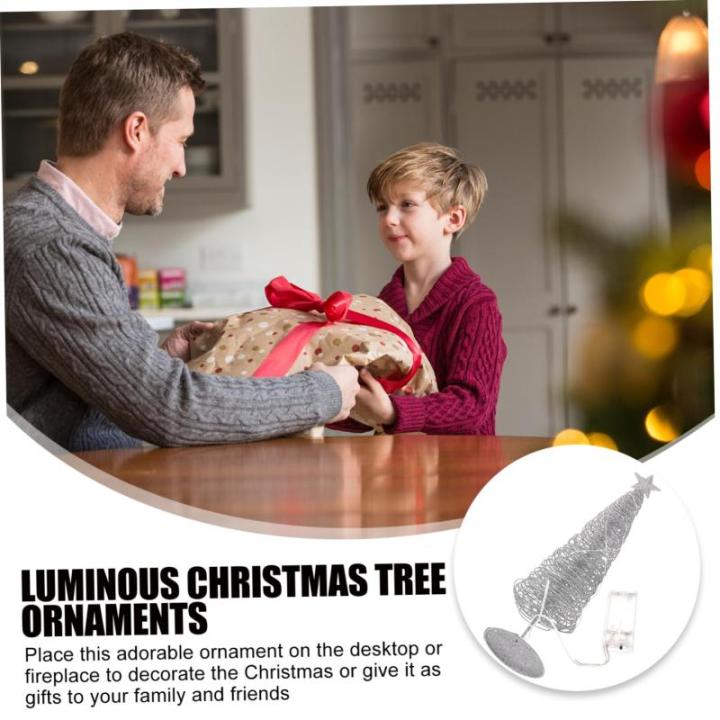 1stk Leuchtender Weihnachtsbaum Mikrolandschaft Krippendekor Led-Mini-Weihnachtsbaum Weihnachtsbaum-Desktop-Ornament Künstlicher Mini-Weihnachtsbaum Schmiedeeisen Silver