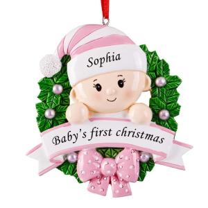 Gepersonaliseerde kersthangers met naam Baby's eerste Kerstmis - 2023 kunsthars kerstboomversiering, gepersonaliseerde , cadeaus voor baby's, dochters, kleinkind, bloemenkrans