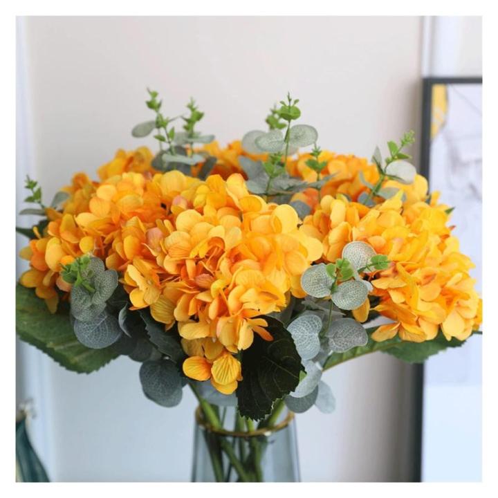 Kunstblumen Künstliche Blumen für Hochzeit, Party, Esstisch, künstlicher Blumenstrauß aus Hortensien mit Glasvase für jeden Anlass
