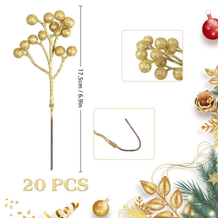 20 Pack 18cm Künstliche Rote Beeren für Weihnachtsbaum Deko Stechpalmenbeeren Zweige Dekorationen für Weihnachten Zuhause Holly Beeren für Handwerk Winter Urlaub Hochzeit Deko 