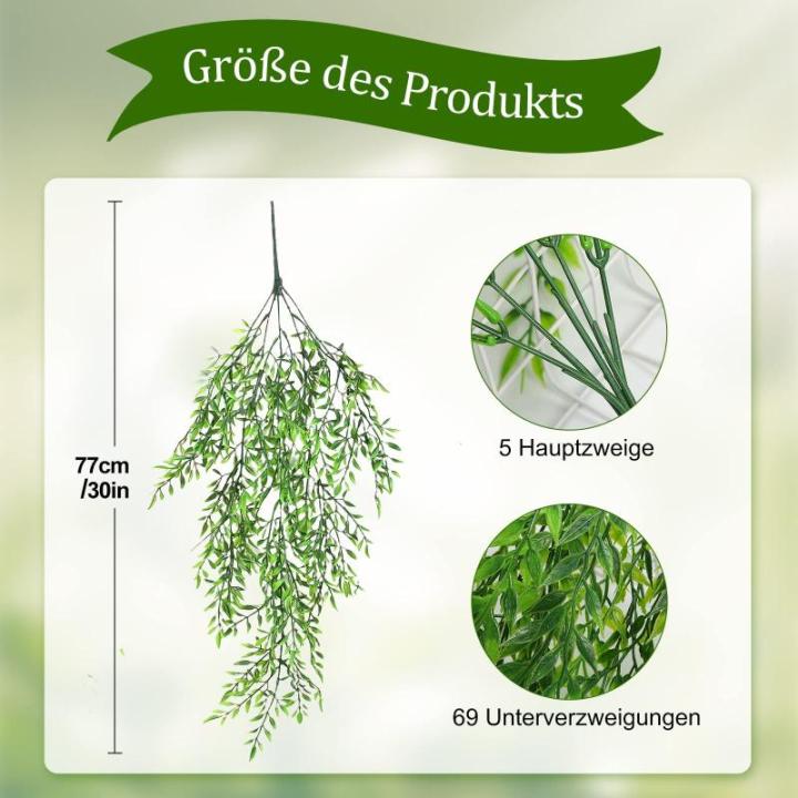 2 stuks , hangende hangplanten, kunstmatige hangplant, kunstmatige klimopslinger voor slaapkamer, keuken, woonkamer, badkamer, balkon, kantoor, vensterbank (groene bamboebladeren)