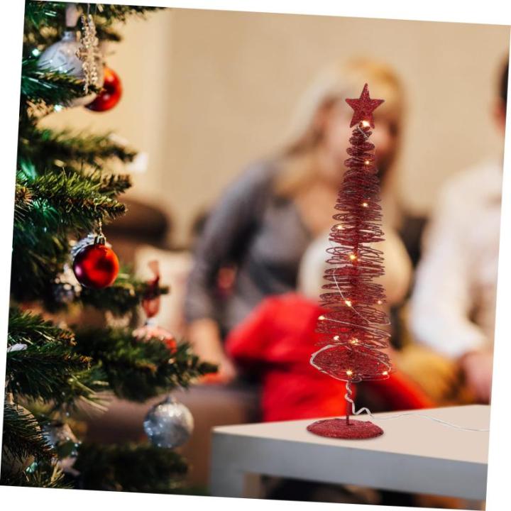 1stk Leuchtender Weihnachtsbaum Beleuchtete Birke Künstliches Baumlicht Künstlicher Gefälschter Weihnachtsbaum Bleistiftbaum Beleuchten Desktop-Weihnachtsbaum Schmiedeeisen Rot