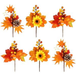 6 stuks kunstherfstbloemen herfstbladeren pompoen kunstdennenappels herfst binnen buiten boeket herfstdecoratie voor herfst oogst Thanksgiving Halloween