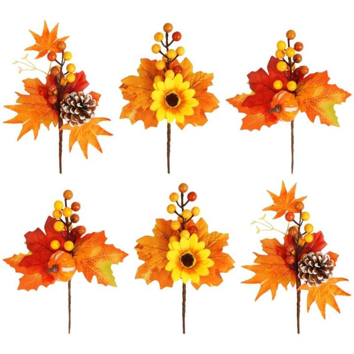 6 stuks kunstherfstbloemen herfstbladeren pompoen kunstdennenappels herfst binnen buiten boeket herfstdecoratie voor herfst oogst Thanksgiving Halloween