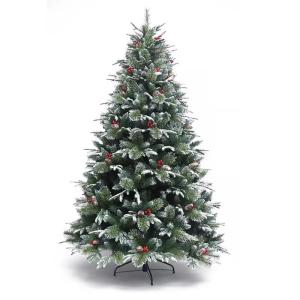Künstlicher Weihnachtsbaum mit Schneebeflockung, Tannenzapfen, Beeren, Metallständer und Aufklappbaren Zweigen, Als Dekoration für Feiertagspartys(1.8m/6ft)