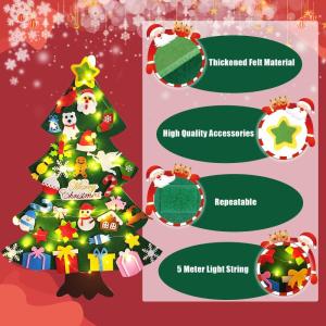 Doe-het-zelf vilten kerstboomset voor kinderen, kerstdecoratie met afneembare hangende ornamenten, voor huis/deur/wanddecoratie