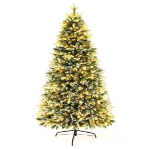 Kunstkerstboom met 250 leds, PE en pvc, diameter ca. 85 cm, met sneeuw, 180 cm, 1000 takuiteinden, metalen gewrichten en inklapbare standaard, kerstboom voor kantoor, thuis, winkel