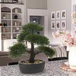 Kunstbonsai Natuurgetrouwe kunstplant, kunstboom, bonsai, ceder, grenen, podocarpus, plastic plant, kunstplant met keramische pot in zwart, voor badkamerdecoratie, desktop, kantoor
