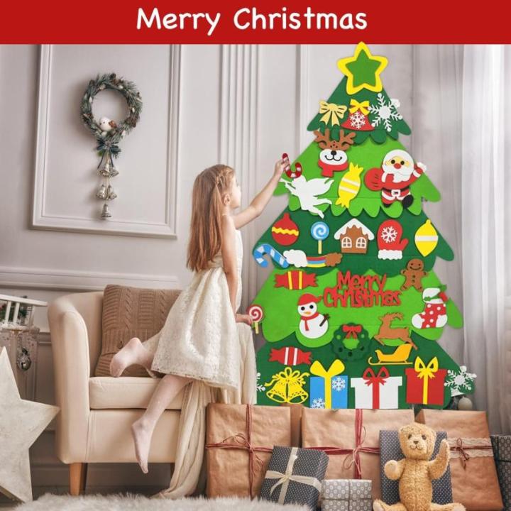 Vilten kerstboom, 10 m, doe-het-zelf vilten kerstboomset voor kinderen, kerstdecoratie, hangende decoratie met afneembare hangende ornamenten, vilten kerstboom voor thuis/deur/muur