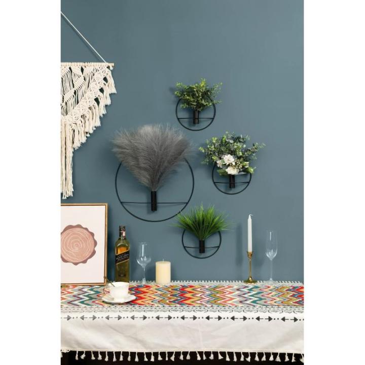 Wandgemonteerde bloemenringen, metalen vaas decoratieve houder kunstbloemen, zwarte wanddecoratie voor familiebijeenkomsten, geschenken en feest, valse tarwe 2 pack, kunst aan de m