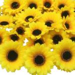 120 stuks kunstmatige zonnebloemhoofden faux zonnebloemhoofden in geel, 6,8 cm en 3,5 cm zonnebloemen zijde plastic planten voor huis tuin bruiloft feest decoratie krans DIY Craft