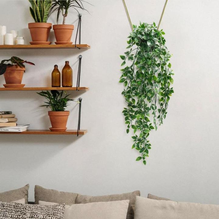Kunstmatige hangplanten, mandala, bladeren met potten, 50 cm lang, onderhoudsvrije , wijnstok voor tuin, binnen en buiten (mandala-1 stuk)