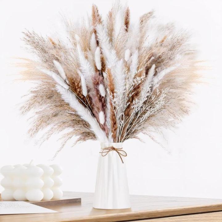 Gedroogde pampasdecoratie, gedroogde bloemen, natuurlijk, 60 stuks, doe-het-zelf, gedroogde bloemen, boeket, ideaal voor boho, woonkamer, bruiloft, slaapkamer en vazen (LZGSGO-0104