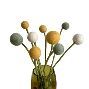 9 vilten bloemen, kleine bloemengroet, bloemenboeket, Moederdag, handgemaakt (geel)