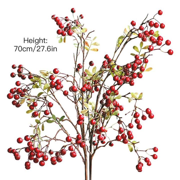 4 Stück künstliche Beerenzweige mit langem Stiel, 60 cm rote Beerenstiele, künstlicher Beerenstrauß für Tischdekoration, Vase, Zuhause, Weihnachtsdekoration, 27.5 Inches
