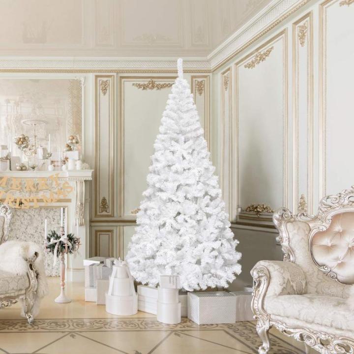 Kunstkerstboom, 240 cm, dennenboom met metalen standaard, pvc-naalden, kunstboom, ideaal voor thuis, kantoor, winkels en hotels, wit