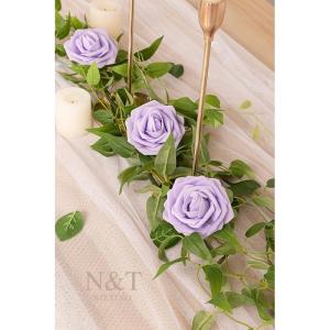 Kunstbloemen, 25 stuks echte rozenblaadjes met steel voor doe-het-zelf bruiloftsboeketten, bruidsfeeststukken, bloemstukken, feesttafels, woondecoraties, lichtpaars