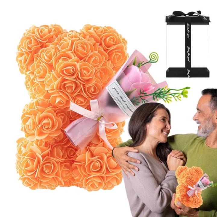 Valentijnsdag rozenbeer cadeau voor haar rozenbeer schattige teddybeer, kunstrozenbeer met rozenboeket, romantische rozen teddybeer cadeau voor Kerstmis