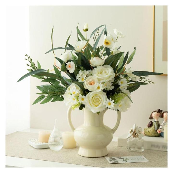 Kunstblumen Künstliche Blumen in Keramikvase – Innendekoration für Zuhause, Wohnzimmer und Büro – pflegeleicht, frisch und hell für jeden Anlass
