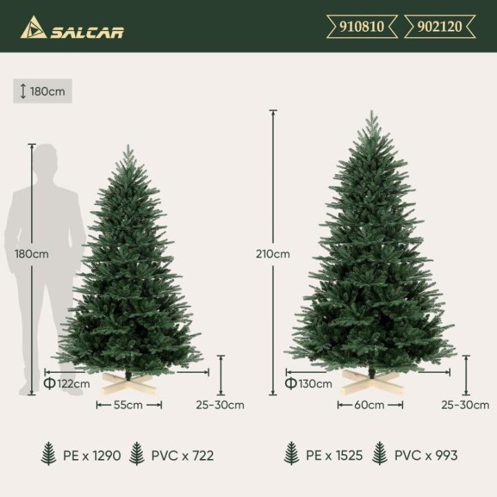 Kunstkerstboom 180 cm, kunstdennenboom van PE en pvc, met handschoenen en houten standaard, als kerstdecoratie voor binnen