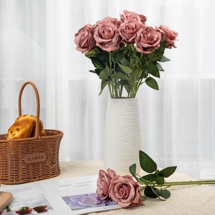 12 stuks Kunstmatige Rozen, 53cm Kunstrozen Enkele Lange Steel , Realistische voor Bruiloftsboeket, Thuis Tuin Woonkamer Hotel Kantoor Decoratie (Dusty)