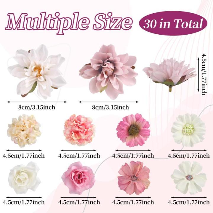 30 stuks kunstbloemen om te knutselen, 5 kleuren bloemen om te knutselen, 4 ~ 8 cm stoffen bloemen, mini-decoratie, kunstbloemen, decoratie voor doe-het-zelf knutselen, scrapbookin